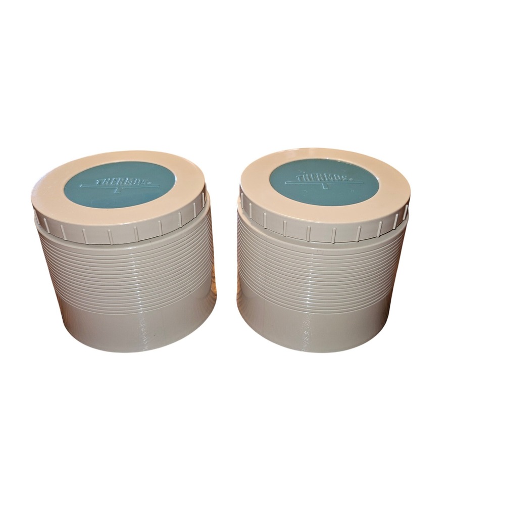 Vintage‎ Thermos King-Seeley Insulated Jars Model 1155 White Teal Set of 2